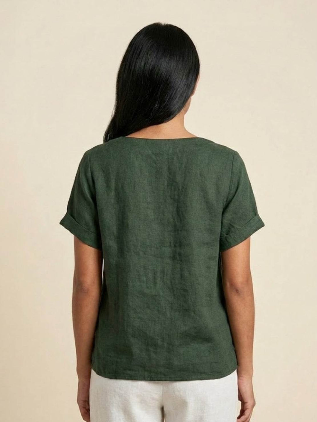 Simone | Side Button Detail Short Sleeve Linen Blouse