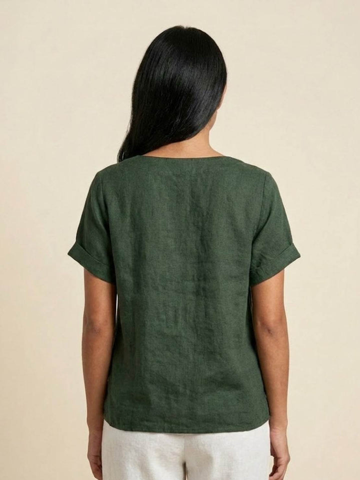 Simone | Side Button Detail Short Sleeve Linen Blouse