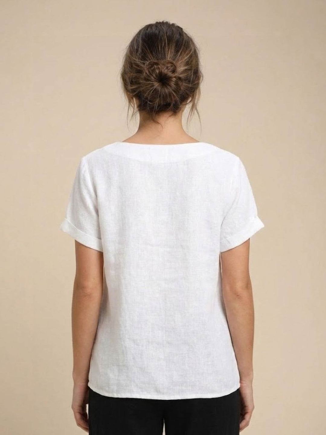 Simone | Side Button Detail Short Sleeve Linen Blouse