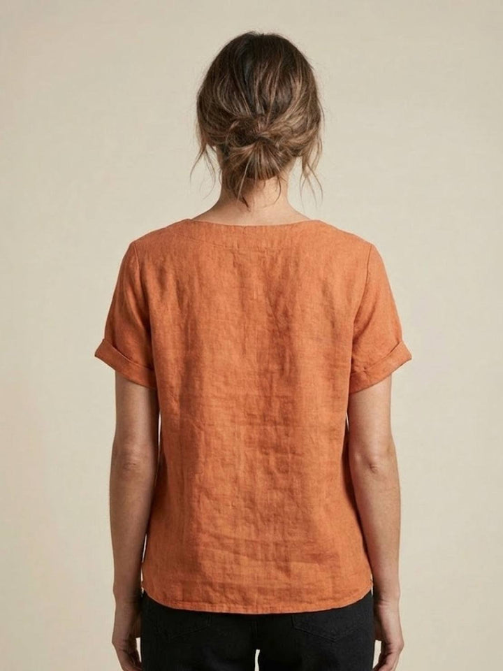 Simone | Side Button Detail Short Sleeve Linen Blouse