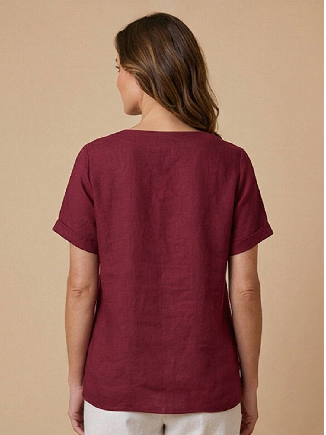 Simone | Side Button Detail Short Sleeve Linen Blouse