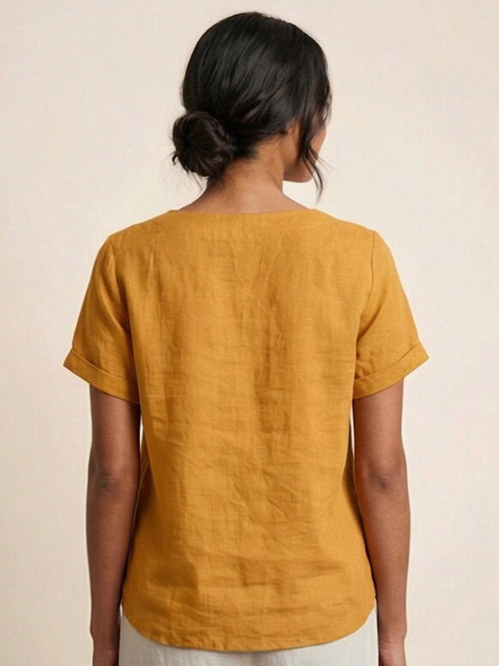 Simone | Side Button Detail Short Sleeve Linen Blouse