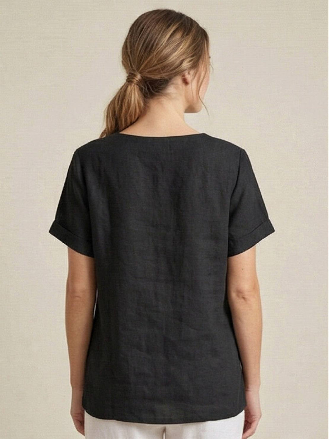 Simone | Side Button Detail Short Sleeve Linen Blouse