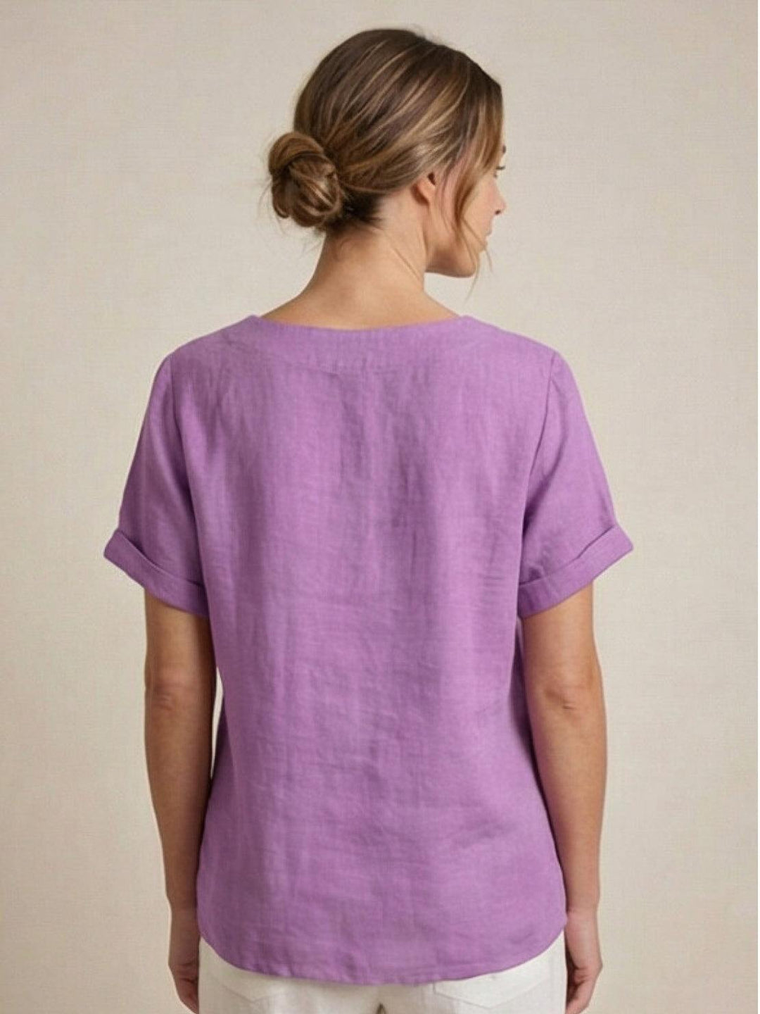 Simone | Side Button Detail Short Sleeve Linen Blouse