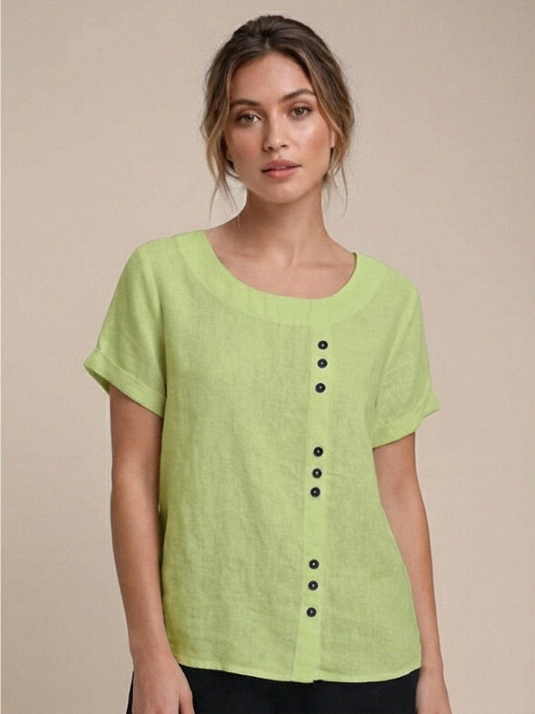 Simone | Side Button Detail Short Sleeve Linen Blouse