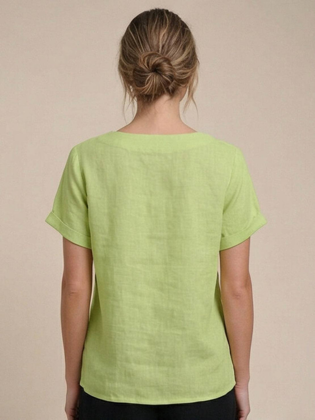 Simone | Side Button Detail Short Sleeve Linen Blouse