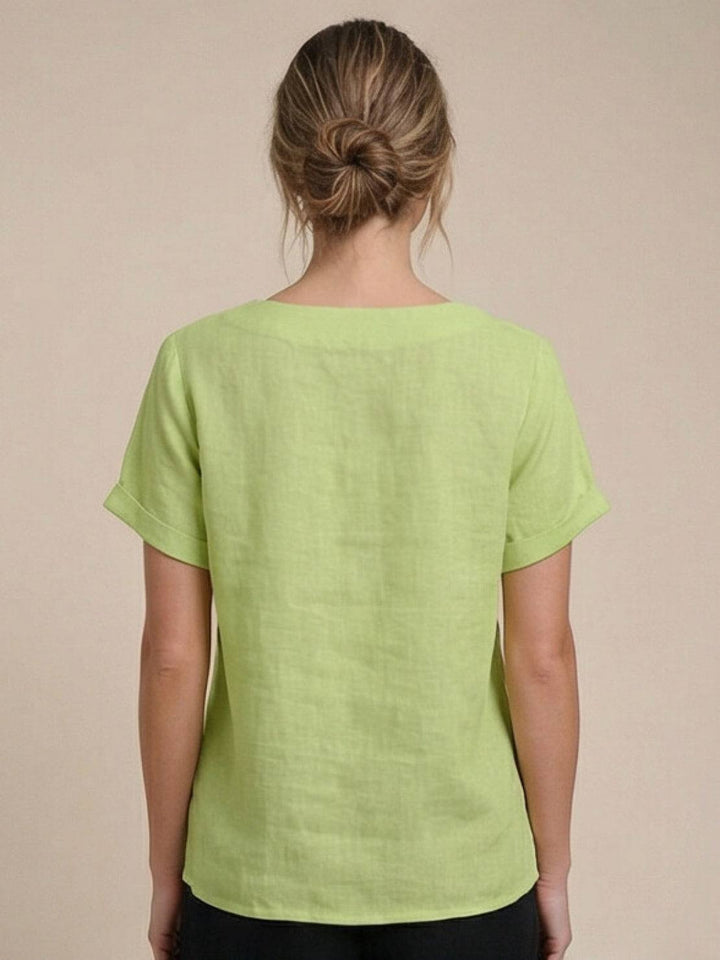 Simone | Side Button Detail Short Sleeve Linen Blouse