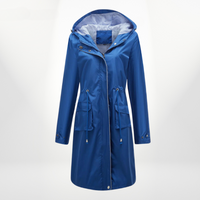 Petronella | Women's Knee-Length Hooded Waterproof Coat – Drawstring Waist Design
