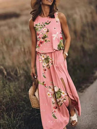 Isolde | Women's Sleeveless Floral Print Summer Dress with Side Slit