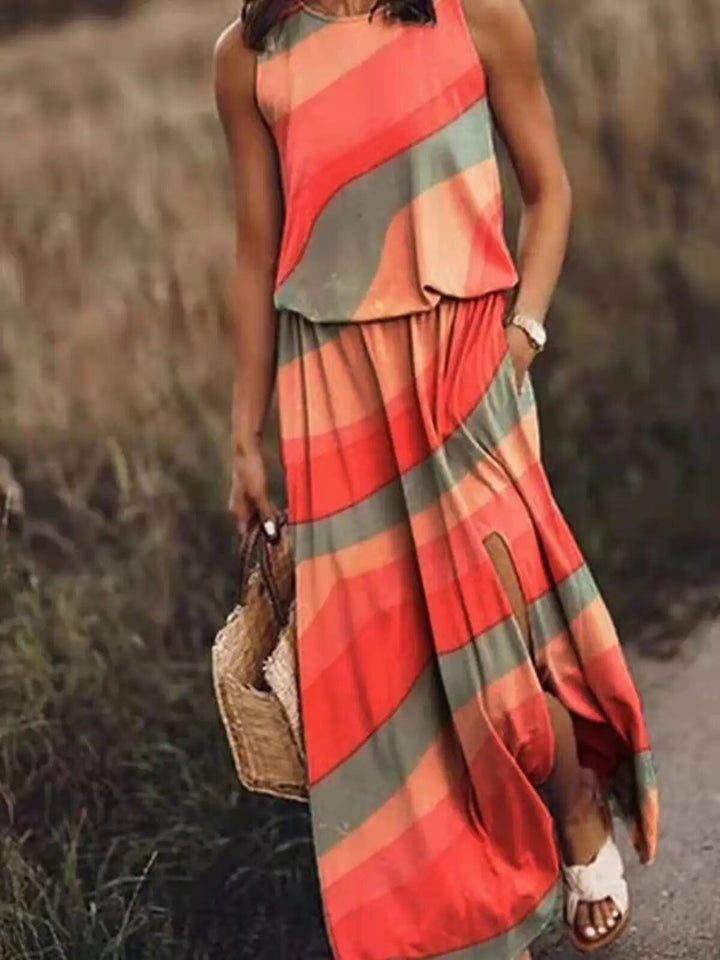 Isolde | Women's Sleeveless Floral Print Summer Dress with Side Slit