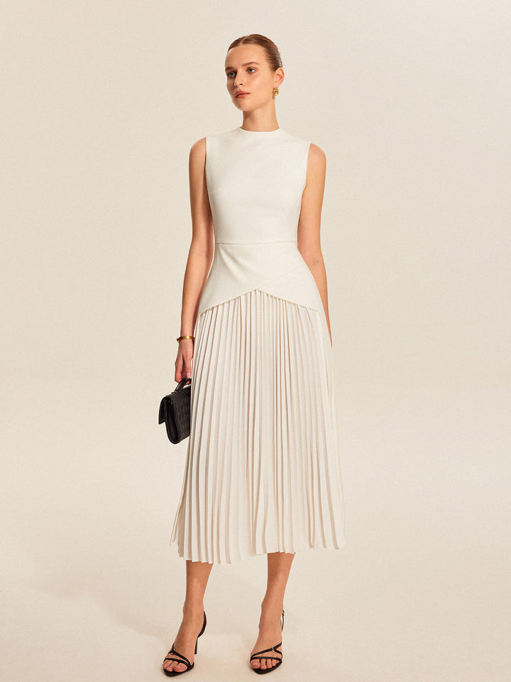 Estelle | Mock Neck Asymmetric Womens Pleated Midi Dress