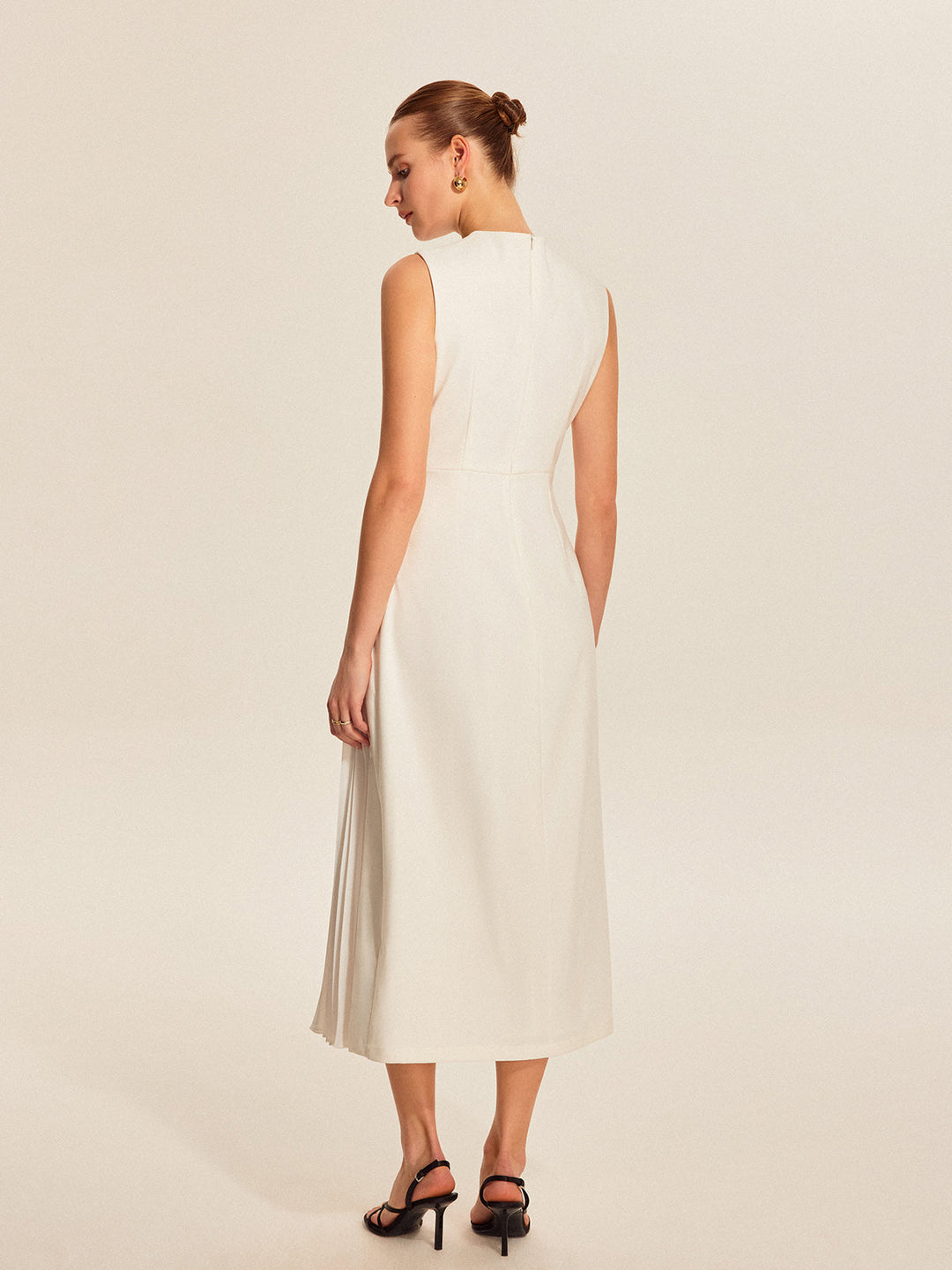 Estelle | Mock Neck Asymmetric Womens Pleated Midi Dress
