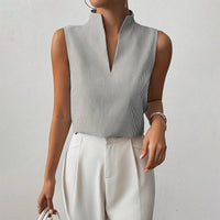 Ines | Women's Sleeveless Blouse with Plissé Split Mock-Neck Design