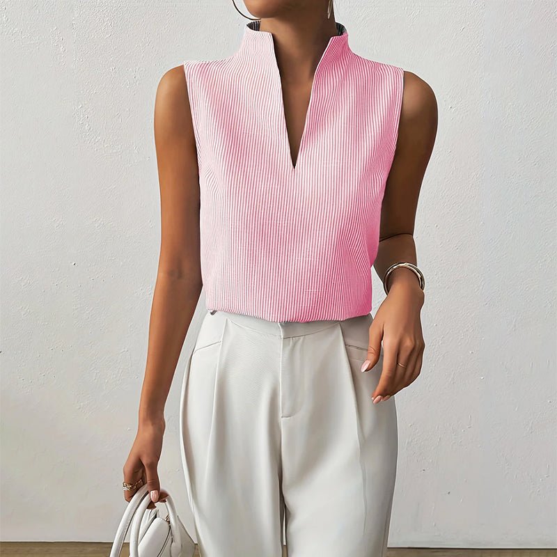 Ines | Women's Sleeveless Blouse with Plissé Split Mock-Neck Design