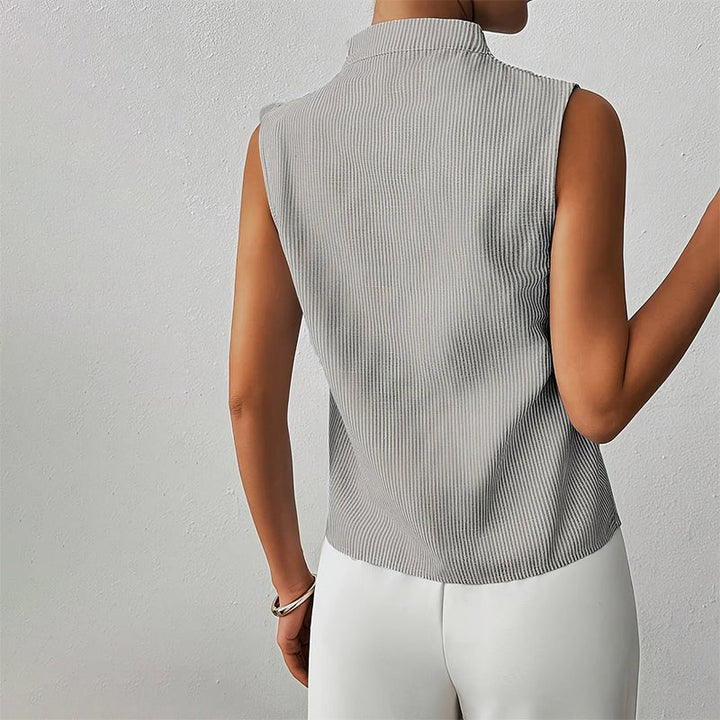 Ines | Women's Sleeveless Blouse with Plissé Split Mock-Neck Design