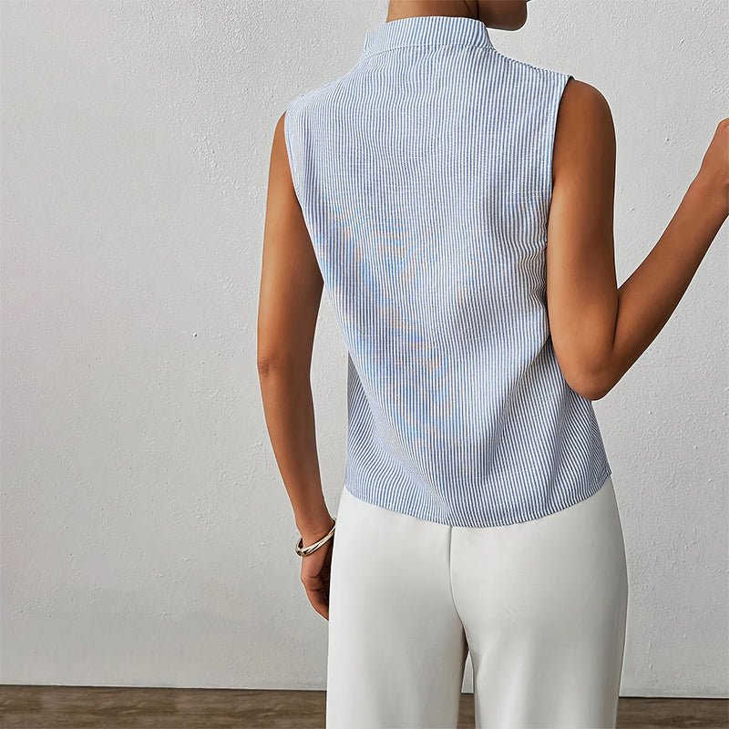 Ines | Women's Sleeveless Blouse with Plissé Split Mock-Neck Design