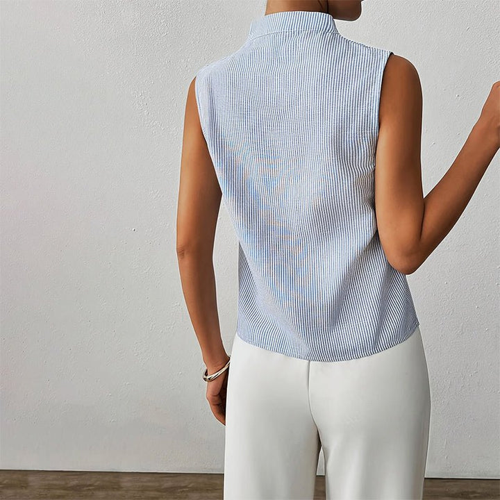 Ines | Women's Sleeveless Blouse with Plissé Split Mock-Neck Design