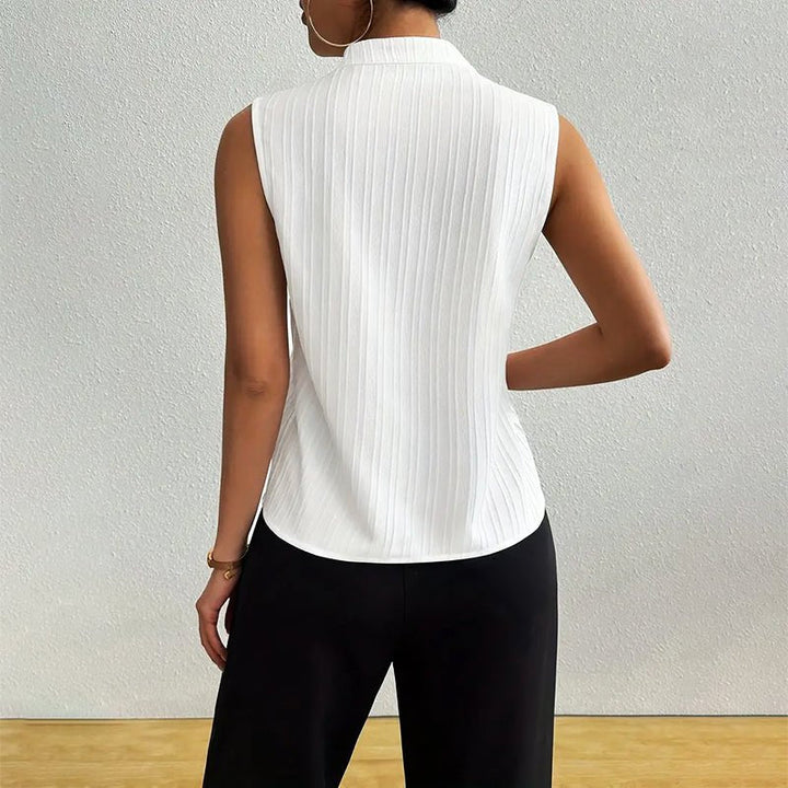 Ines | Women's Sleeveless Blouse with Plissé Split Mock-Neck Design