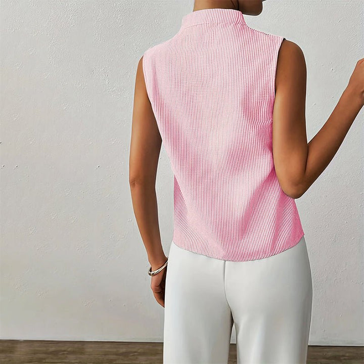 Ines | Women's Sleeveless Blouse with Plissé Split Mock-Neck Design