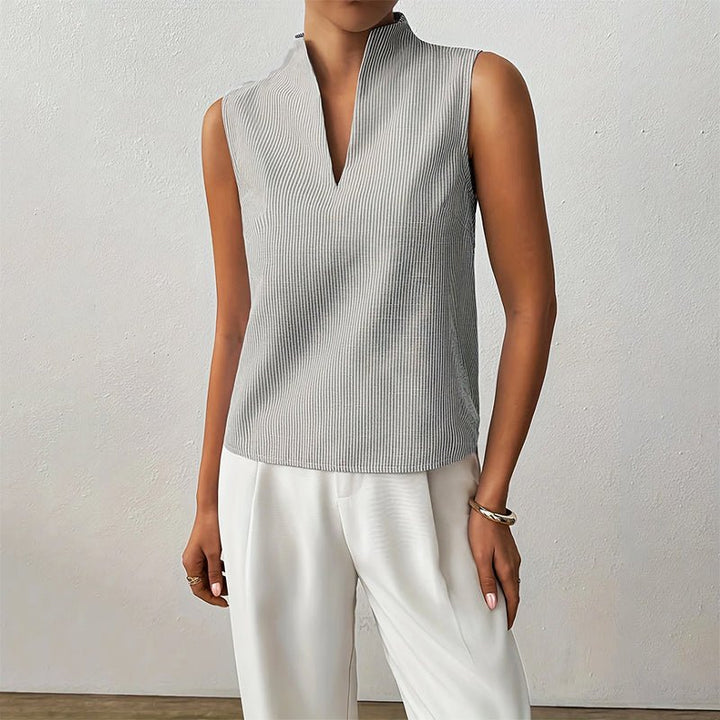 Ines | Women's Sleeveless Blouse with Plissé Split Mock-Neck Design