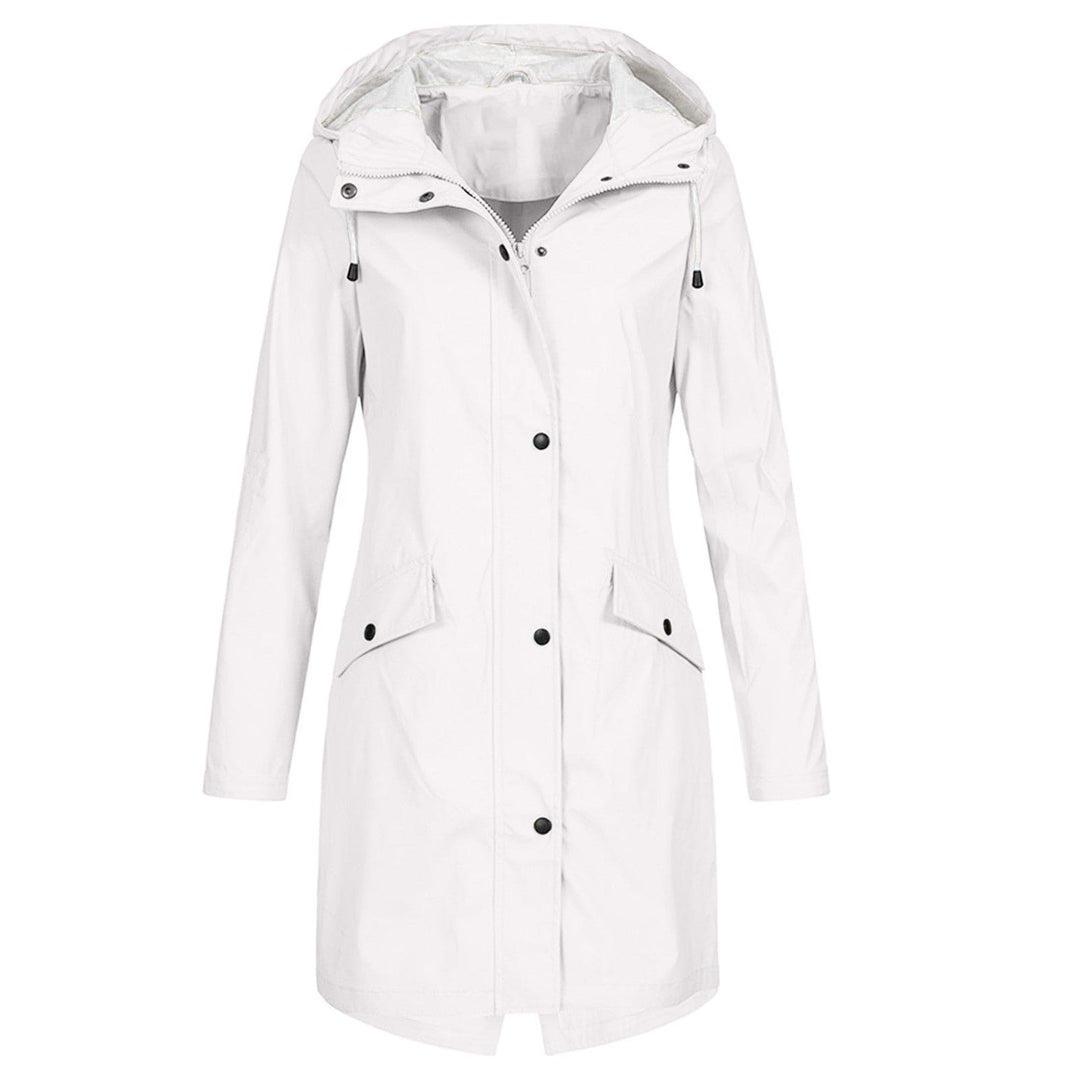 Adelheid | Women's Mid-Length Hooded Waterproof Coat – Drawstring Hood Design