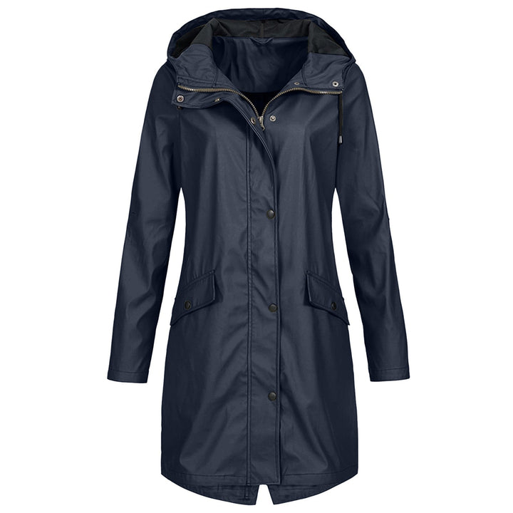 Adelheid | Women's Mid-Length Hooded Waterproof Coat – Drawstring Hood Design