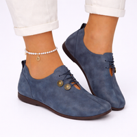 Bernadette | Women's Round Toe Orthopedic Flats with Lace-Up Button Detail