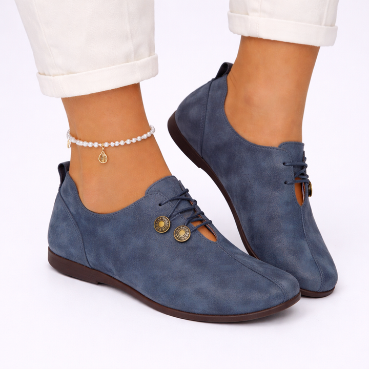 Bernadette | Women's Round Toe Orthopedic Flats with Lace-Up Button Detail