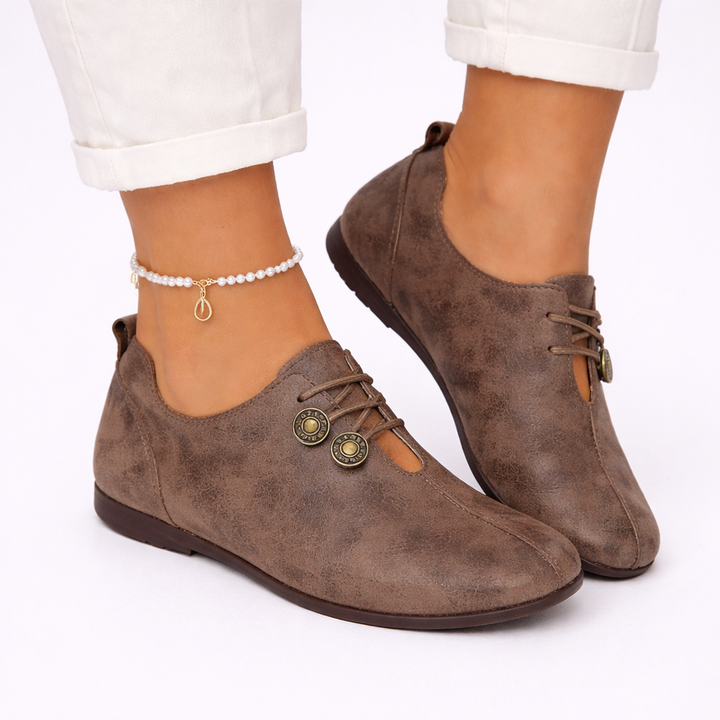 Bernadette | Women's Round Toe Orthopedic Flats with Lace-Up Button Detail