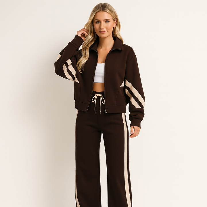 Odile | Women's Zip-Up Tracksuit – Stripe Accent Co-Ord Set