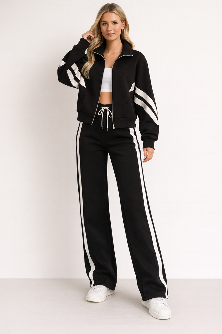 Odile | Women's Zip-Up Tracksuit – Stripe Accent Co-Ord Set
