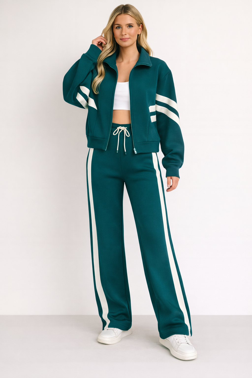 Odile | Women's Zip-Up Tracksuit – Stripe Accent Co-Ord Set