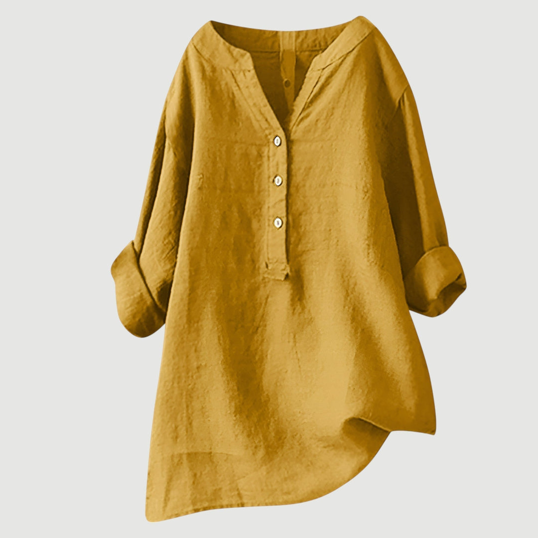 Briar | Linen Button-Up Long Line Tunic Blouse