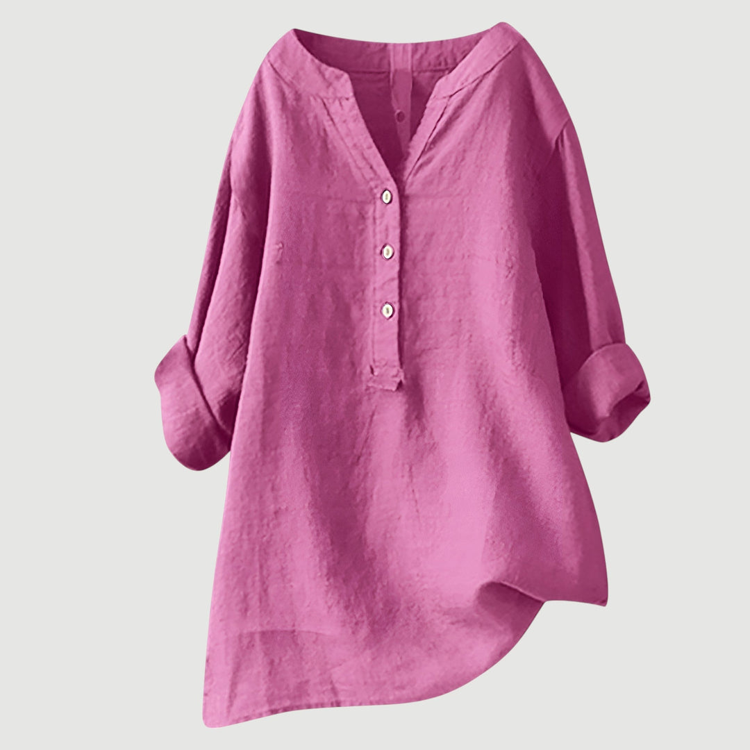 Briar | Linen Button-Up Long Line Tunic Blouse