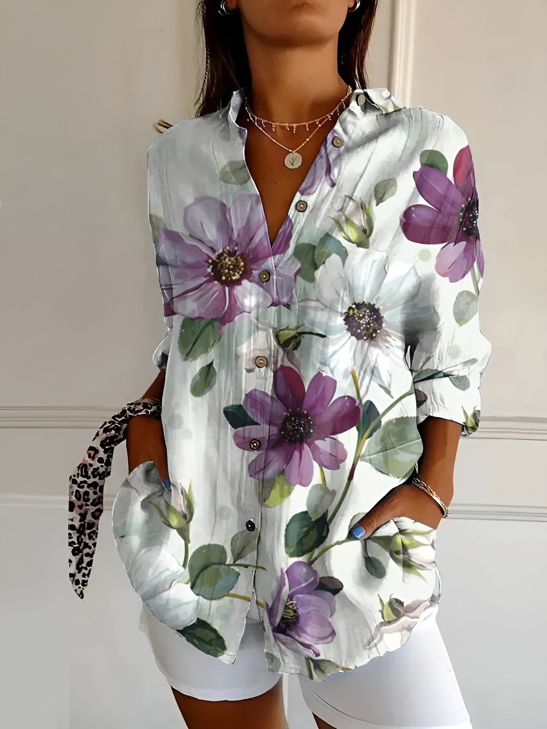 Willow | Delicate Floral Vine Print Tunic Blouse