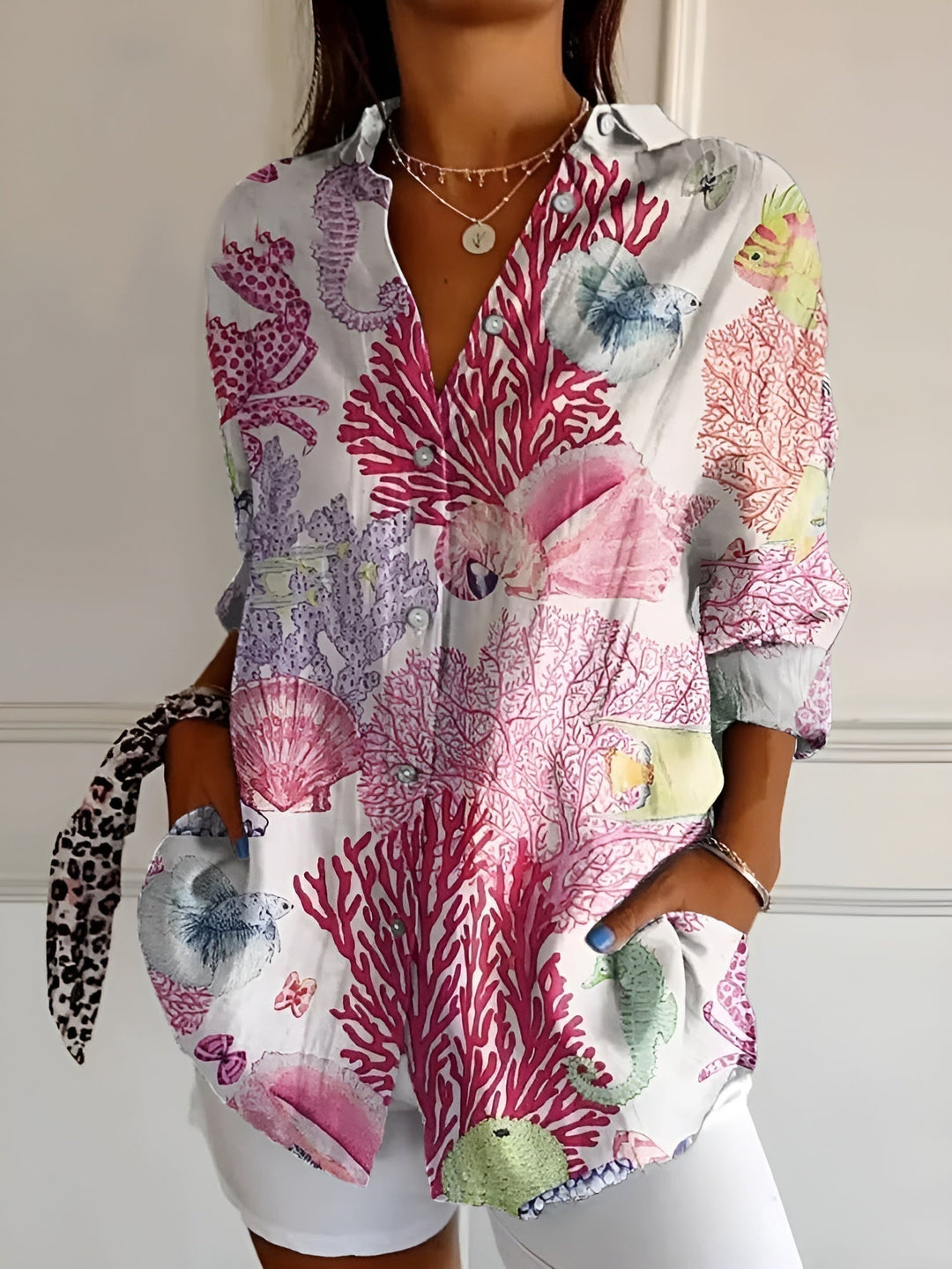 Willow | Delicate Floral Vine Print Tunic Blouse