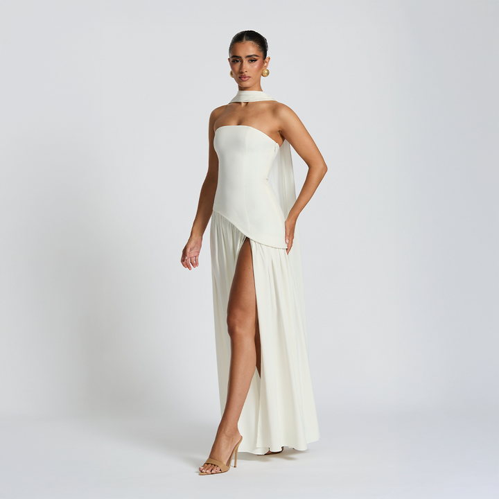 Odessa | Women's Strapless Maxi Dress with High Slit Detail