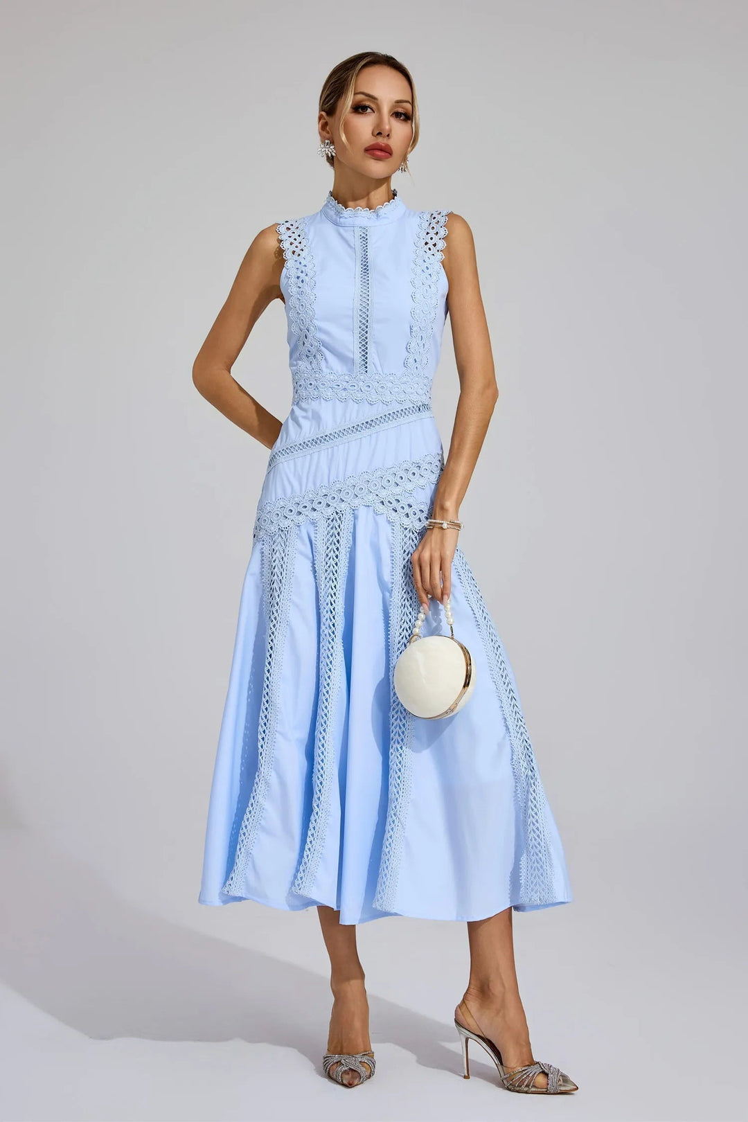 Constance | Women's High Neck Lace Trim Summer Dress with Cutwork