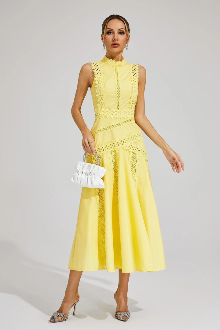 Constance | Women's High Neck Lace Trim Summer Dress with Cutwork