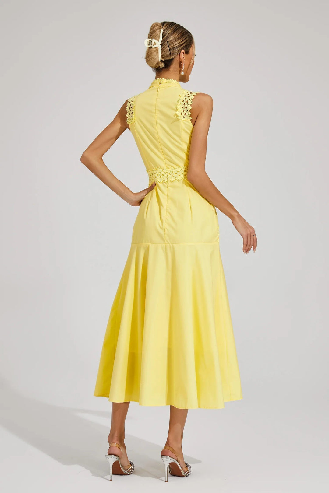 Constance | Women's High Neck Lace Trim Summer Dress with Cutwork