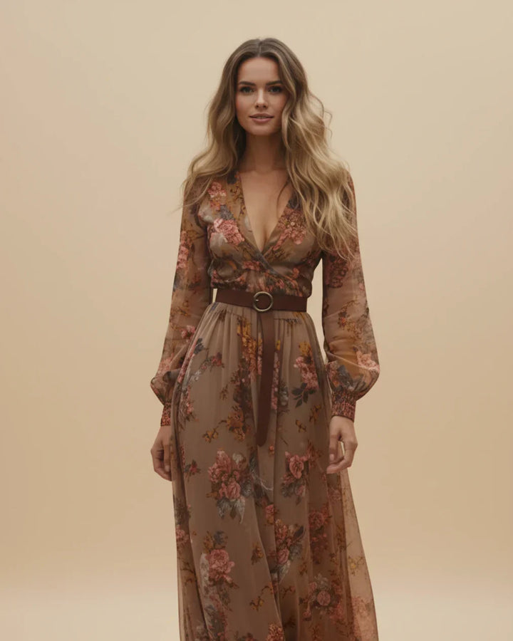 Wilhelmina | Floral Embroidered Shirt Collar Boho Dress with Tie Belt