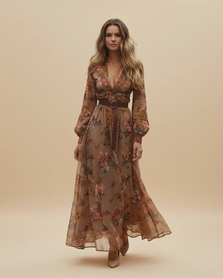 Wilhelmina | Floral Embroidered Shirt Collar Boho Dress with Tie Belt