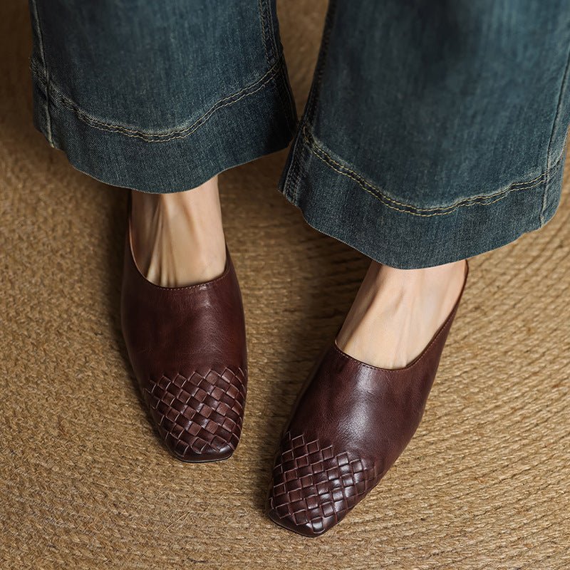 Willa | Woven Toe Handmade Slip-On Orthopedic Flats in Leather