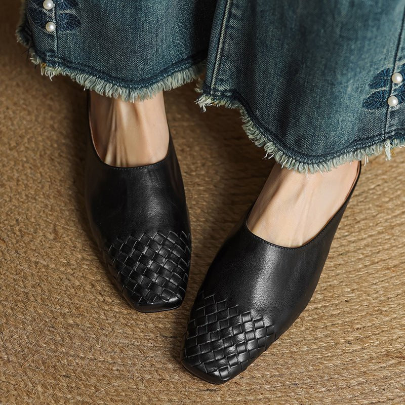 Willa | Woven Toe Handmade Slip-On Orthopedic Flats in Leather