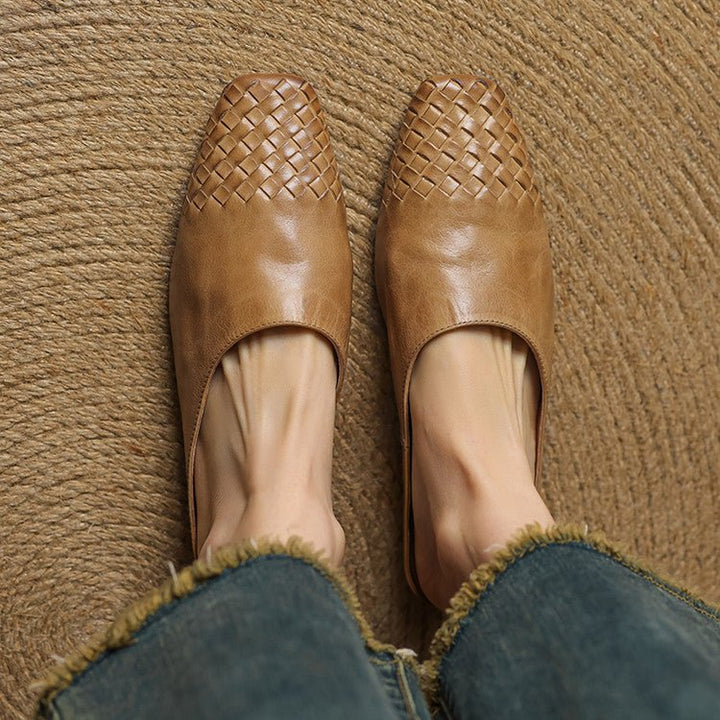 Willa | Woven Toe Handmade Slip-On Orthopedic Flats in Leather