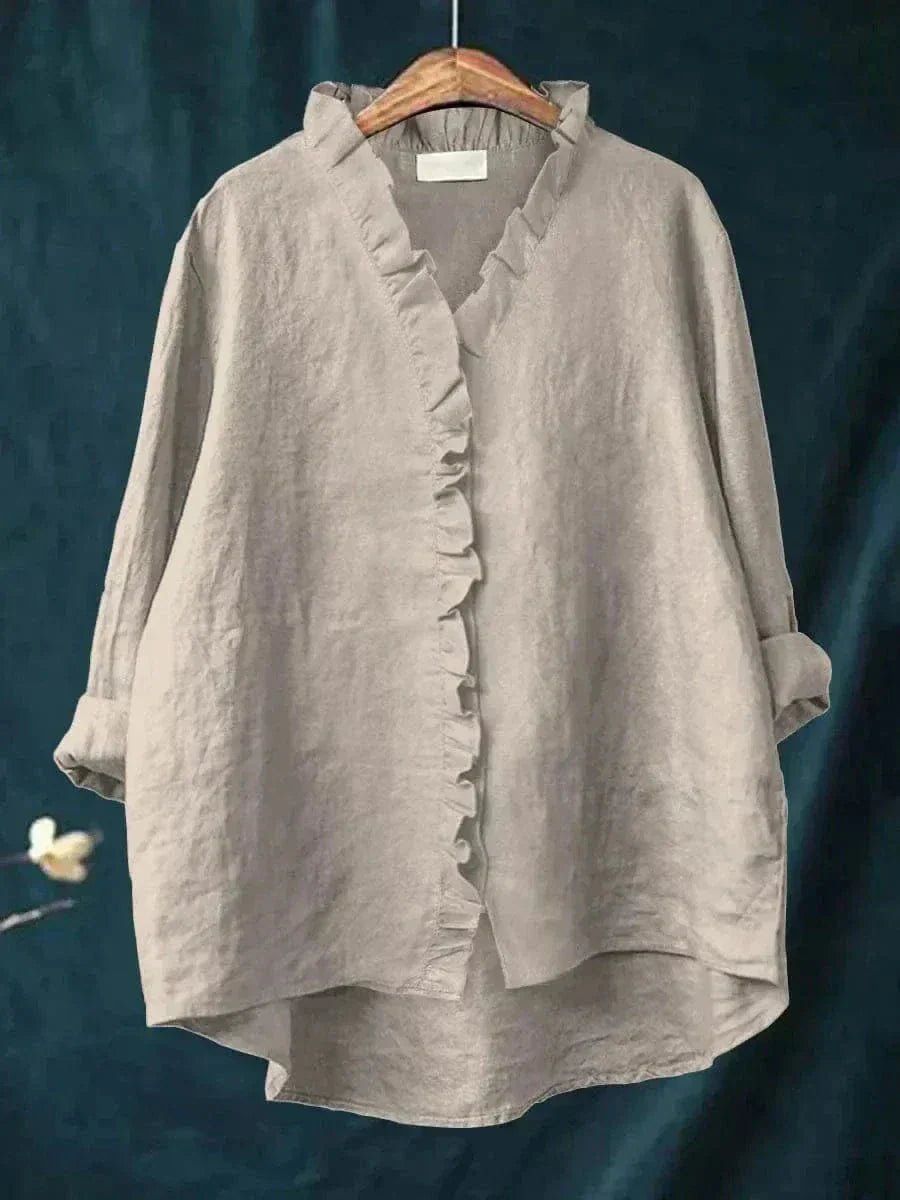 Margaux | Ruffle Trim Button-Down Linen Blouse