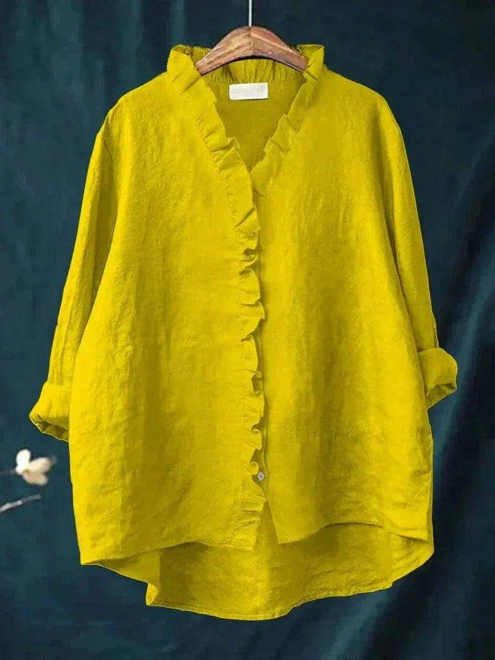 Margaux | Ruffle Trim Button-Down Linen Blouse