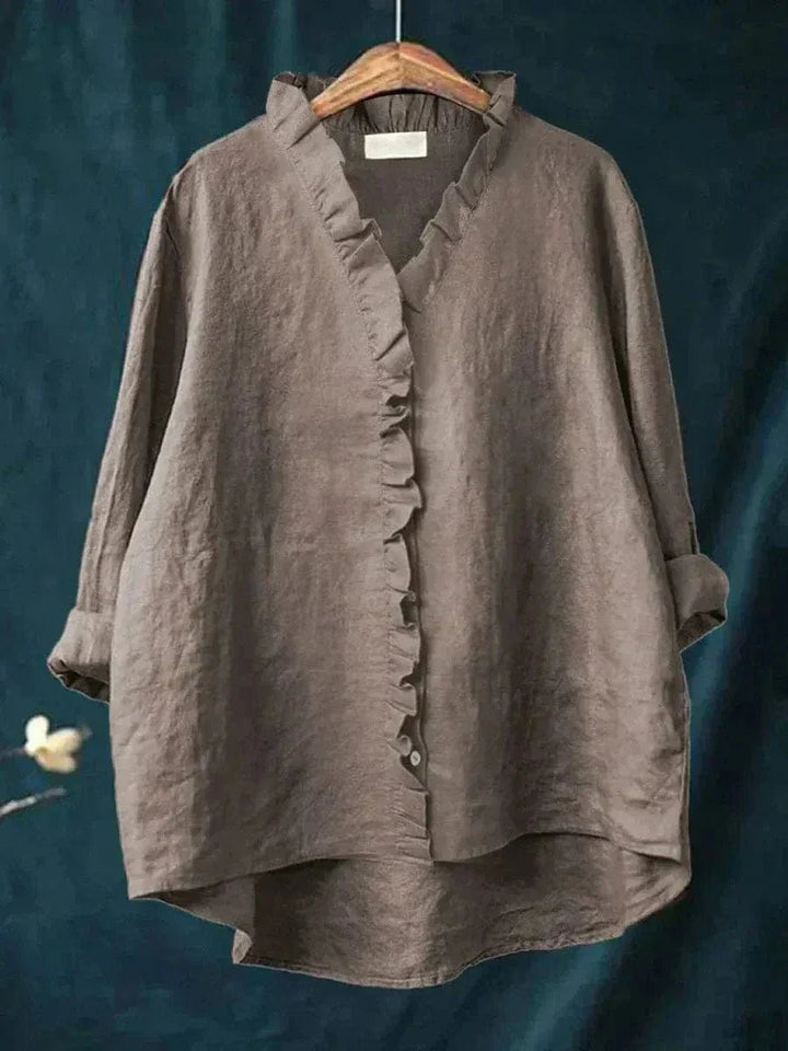 Margaux | Ruffle Trim Button-Down Linen Blouse