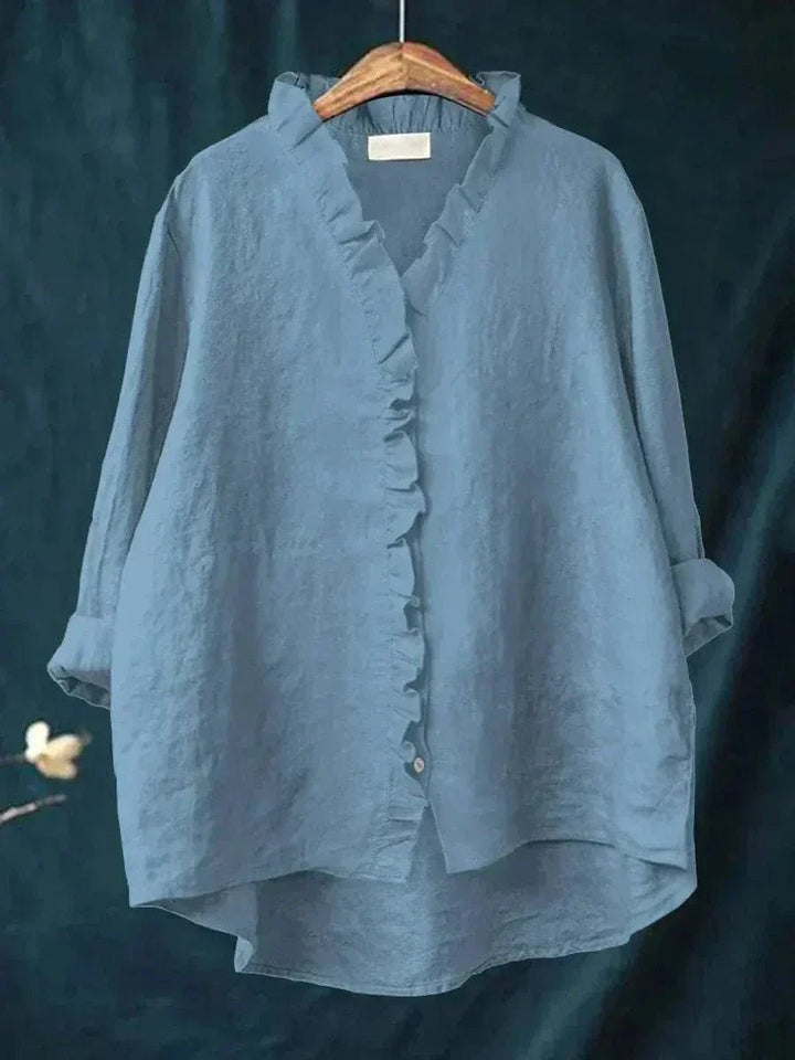 Margaux | Ruffle Trim Button-Down Linen Blouse