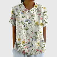 Odette | Floral Print Short Sleeve Linen Blouse